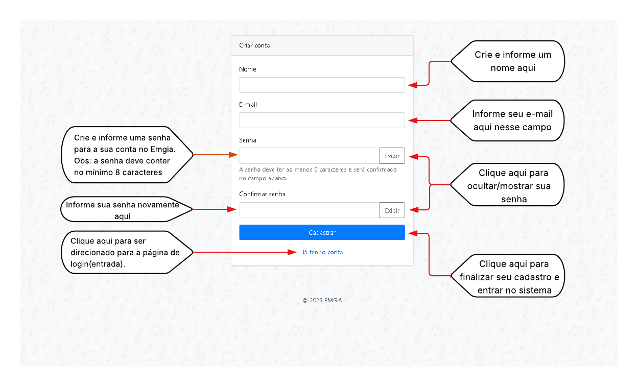 Guia para criar sua conta no EMGIA
